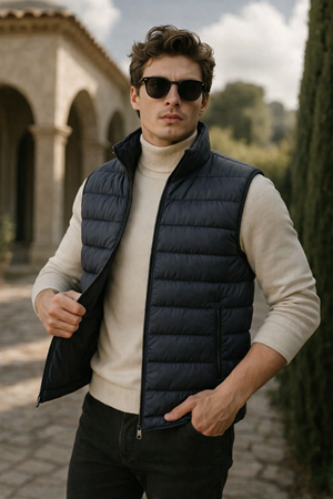 Erkek Kışlık Premium Trend Fermuarlı Füme Şişme Yelek