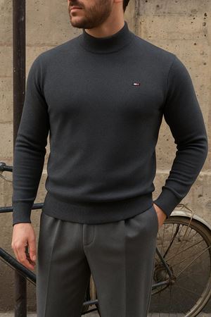 Erkek Kışlık Yarım Boğazlı Dar Basic Füme Kazak