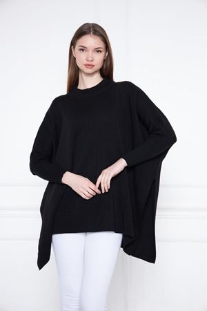 Kadın Yandan Yırtmaçlı Oversize Panço Kazak