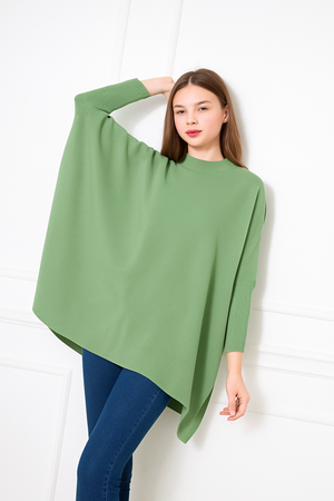 Kadın Yandan Yırtmaçlı Oversize Panço Kazak