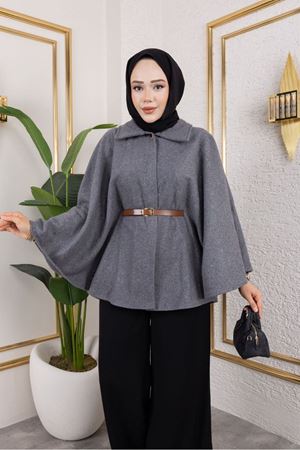 Kadın Kışlık Trend Kemerli Füme Kaşe Kısa Kaban