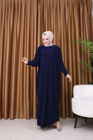 Kadın Trend Basic Uzun Kollu Lacivert Namaz Elbisesi