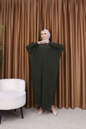 Kadın Trend Basic Uzun Kollu Haki Namaz Elbisesi