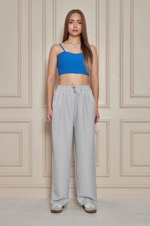 Kadın Trend Yüksek Bel Lastikli Gri Bol Pantolon