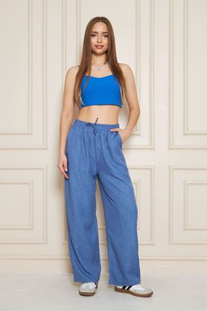 Kadın Trend Yüksek Bel Lastikli İndigo Bol Pantolon