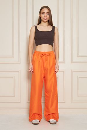 Kadın Trend Yüksek Bel Lastikli Turuncu Bol Pantolon