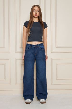 Kadın Bol Paça Yüksek Bel Baggy Lacivert Kot Pantolon