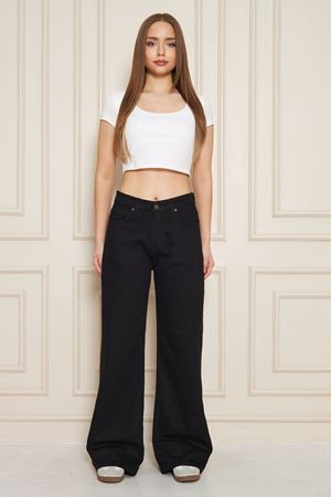 Kadın Bol Paça Yüksek Bel Baggy Siyah Kot Pantolon