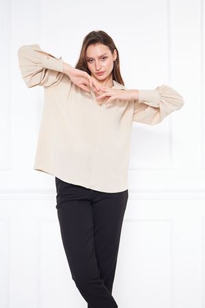 Kadın Trend Balon Kol Oversize Krem Şık Bluz Gömlek