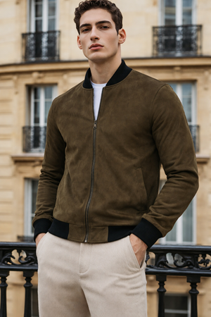 Erkek Trend Dar Astarsız Nubuk Süet Haki Ceket
