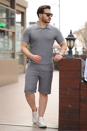 Erkek Bürümcük Füme Tişört Bol Şortlu Yazlık İkili Takım