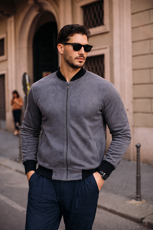 Erkek Relax Fit Füme Süet Nubuk Ceket