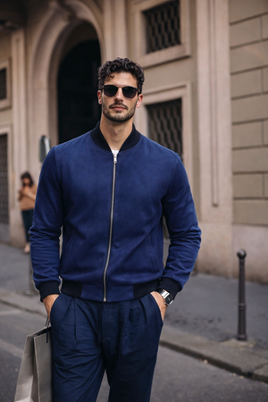 Erkek Relax Fit Lacivert Süet Nubuk Ceket
