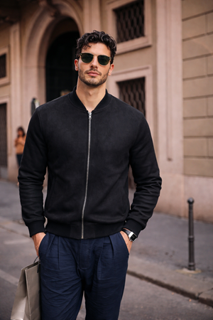 Erkek Relax Fit Siyah Süet Nubuk Ceket