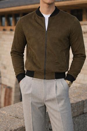 Erkek Smart Casual Haki Nubuk Ceket