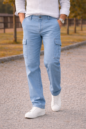 Erkek Premium Comfort B.Mavi Kargo Baggy Pantolon