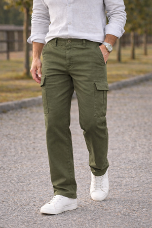 Erkek Premium Comfort Haki Kargo Baggy Pantolon