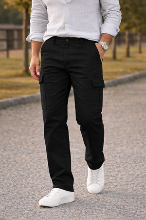Erkek Premium Comfort Siyah Kargo Baggy Pantolon