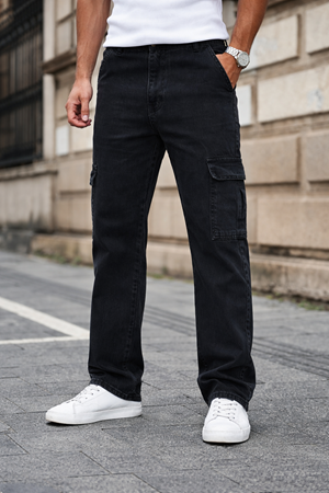 Erkek Kargo Cepli Pamuklu Füme Baggy Pantolon