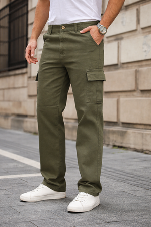 Erkek Kargo Cepli Pamuklu Haki Baggy Pantolon