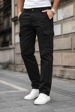 Erkek Kargo Cepli Pamuklu Siyah Baggy Pantolon