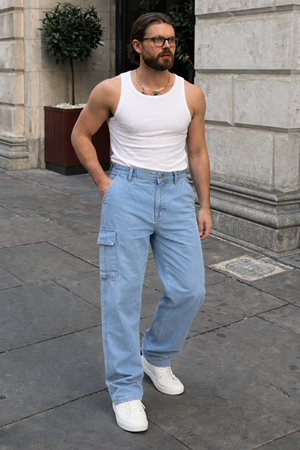 Erkek Günlük Kargo Cep B.Mavi Baggy Pantolon