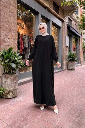 Kadın Premium Comfort Uzun Siyah Namaz Elbisesi