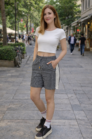 Kadın Trend Premium Comfort Çizgili Füme Şort