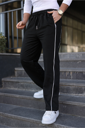 Erkek Günlük Yazlık Çizgili Bol Siyah Eşofman Altı