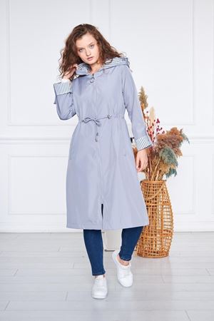 Kadın Beli Büzgülü Su İtici Kapüşonlu Trençkot