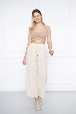 Kadın Aerobin Geniş Paça Palazzo Bel Lastikli Pantolon