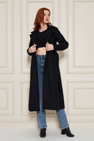 Kadın Kaşe Astarsız Kuşaklı Kaban