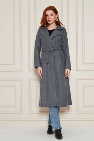 Kadın Kaşe Astarsız Kuşaklı Kaban