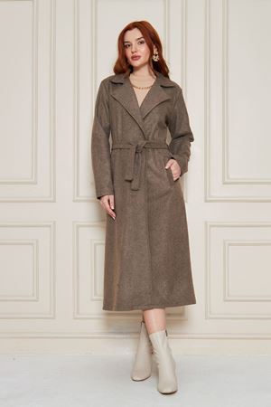 Kadın Kaşe Astarsız Kuşaklı Kaban