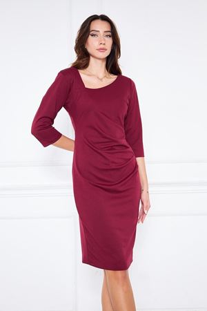 Asimetrik Yaka Belden Pileli Ithal Krep Mini Elbise