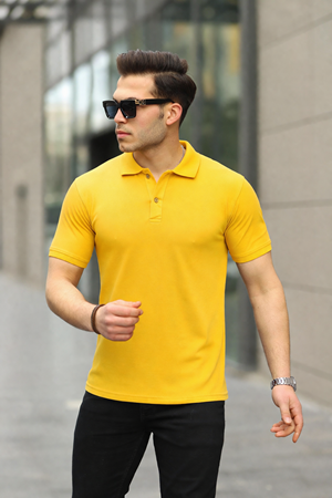 Erkek Kıvrılmaz Polo Yaka Cepsiz Slim Fit Dar Kesim Düz T-Shirt