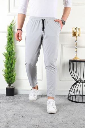 Erkek Beli Lastikli Double Paça Spor Gri Jogger Pantolon
