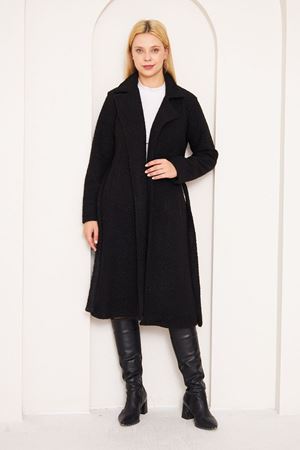 Kadın Yün Karışımlı Astarsız Buklet Kaban