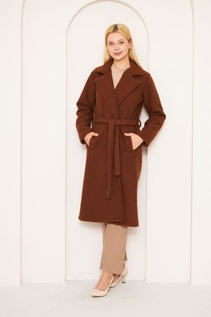 Kadın Yün Karışımlı Astarsız Buklet Kaban