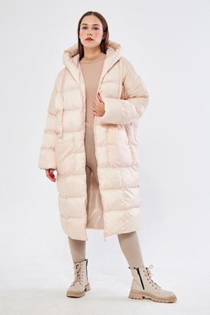 Kadın Siyah Kapüşonlu Uzun Oversize Şişme Mont