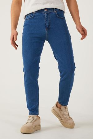 Erkek Likralı Jean Boyfriend Denim Mavi Kot Pantolon