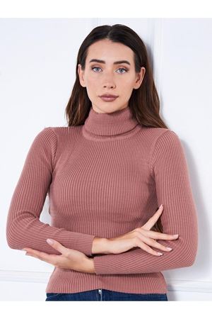 Kadın Günlük Balıkçı Yaka Boğazlı Pembe Fitilli Kazak