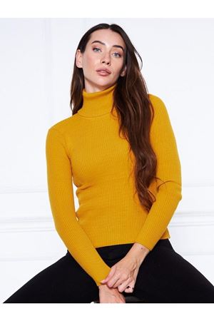 Kadın Günlük Balıkçı Yaka Boğazlı Sarı Fitilli Kazak