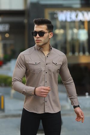 Erkek Slim Fit Çift Cepli Kot Gömlek