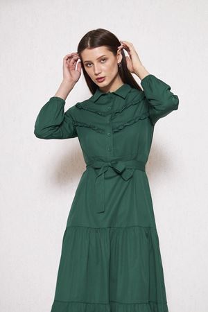 Kadın Katlı Pilise Detaylı Gömlek Yaka Elbise