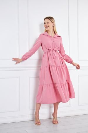 Kadın Katlı Gömlek Yaka Elbise