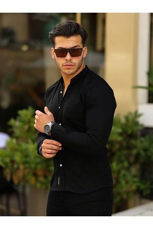 Erkek A Kalite Keten Slim Fit Kapaksız Hakim Yaka Uzun Kol Gömlek