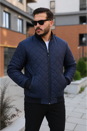 Erkek Premium Comfort Kapitone Lacivert Kışlık Mont