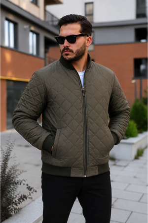 Erkek Premium Comfort Kapitone Haki Kışlık Mont