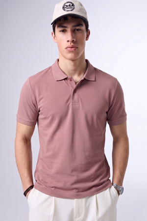 Erkek Günlük Kısa Kollu Basic Pudra Polo Yaka Tişört